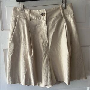 Alex Marie Beige Pleated Linen Blend Shorts